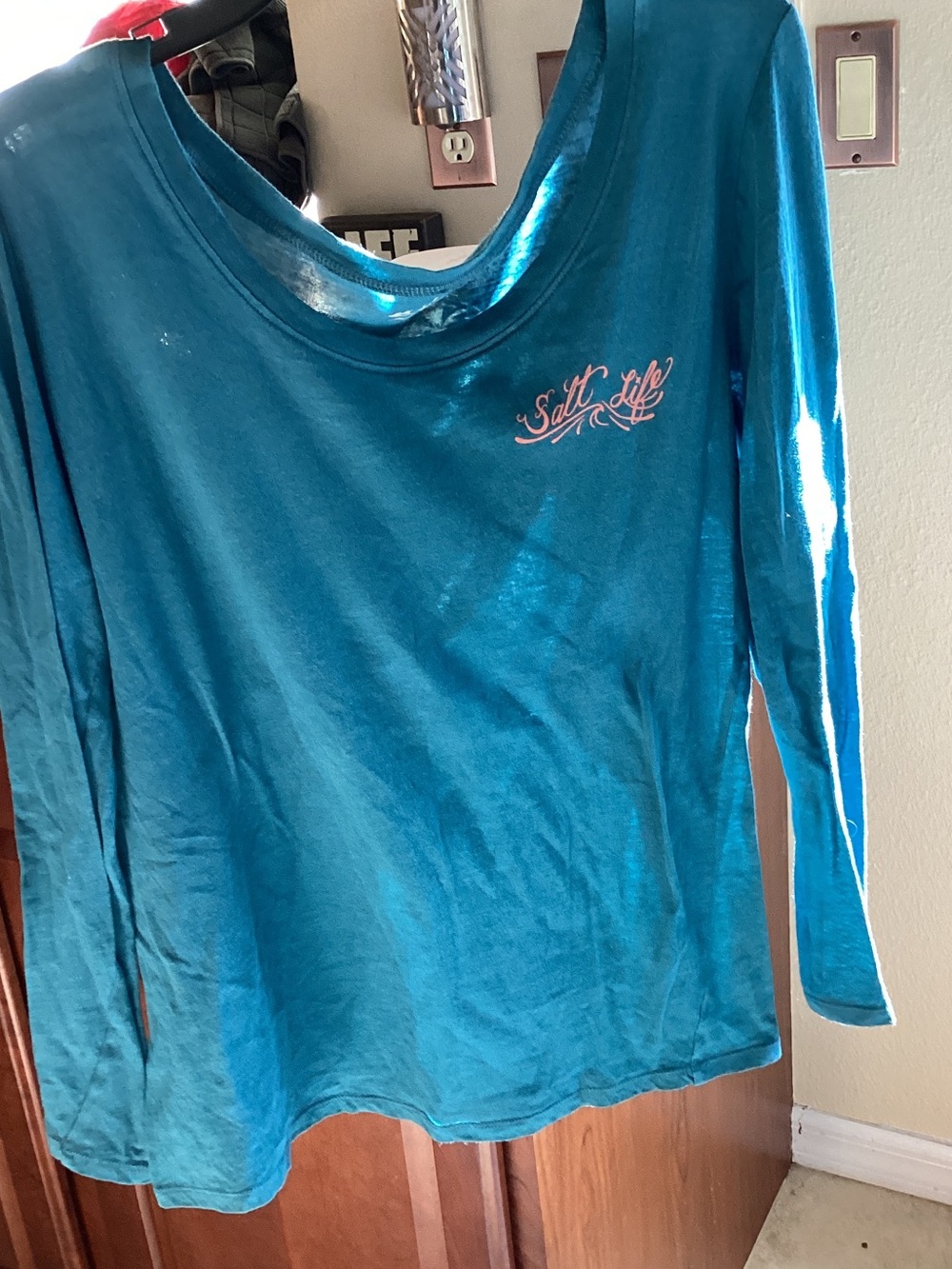 Salt Life Women’s Teal-green Long Sleeve Tee with Pink Logo